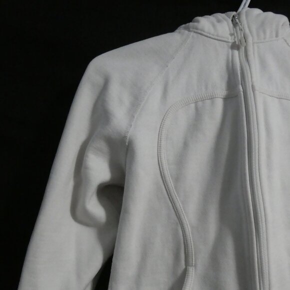 LULULEMON | size 4 | Classic White Scuba Hoodie With Black Omega logo on Hood - Picture 4 of 16